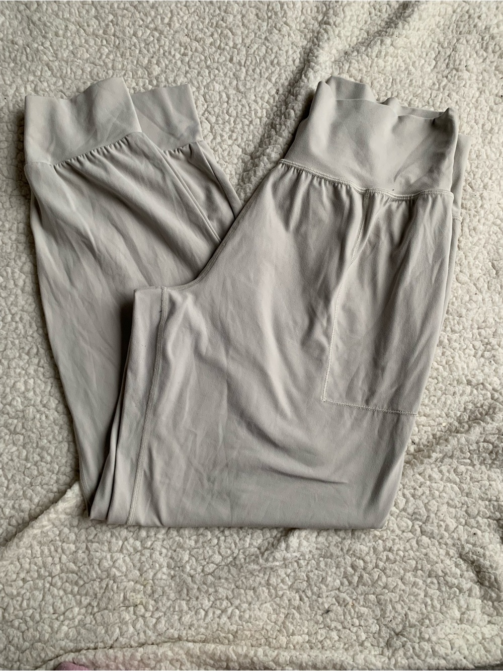Athleta Light Gray High-Waist Leggings with Wide Waistband